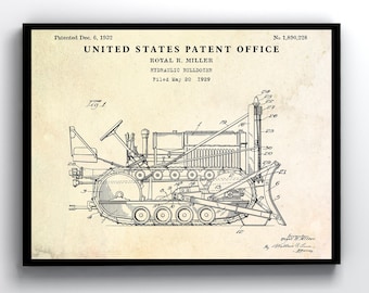 Bulldozer 1932 Patent Print. Earthmoving, Grading Inventions Blueprint Poster. Heavy Equipment Construction Decor
