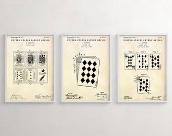 Playing Cards Patent Wall Art. Game Night, Man Cave, Gambling Vintage Decor. Gambler Gift, Card Games  Inventions. Set Of 3 Prints