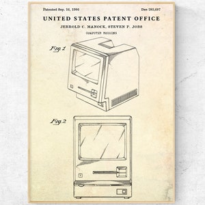 Impresión de patente de Apple Macintosh de 1986. Póster del primer plano de computadora personal. Decoración vintage para el hogar y la oficina, regalo geek, arte mural nerd.