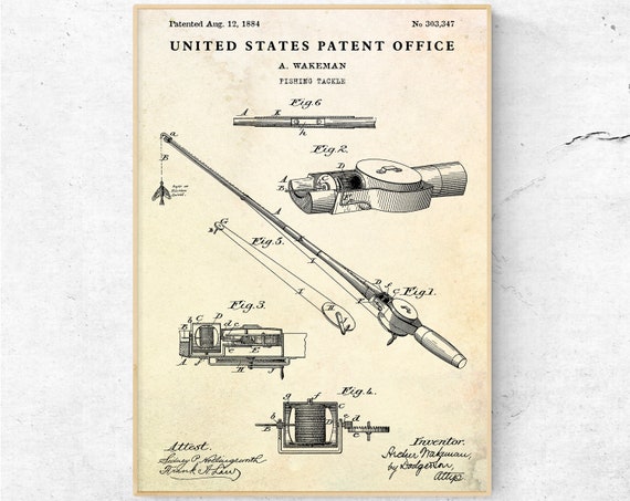 Fishing Tackle Patent Print. Vintage Patent Drawing Poster