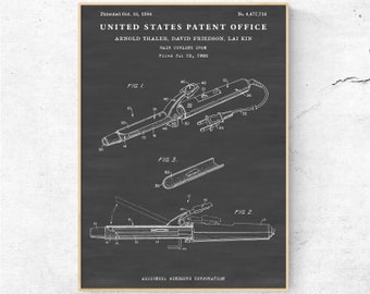 Hair Curling Iron Patent Print, 1984 Invention Blueprint Poster, Hairdresser Gift, Beauty Salon Decor