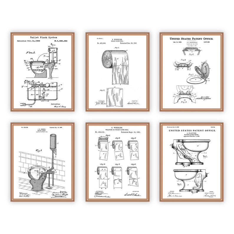 Toilet Wall Art Patent Drawing Poster Set of 6 Bathroom - Etsy