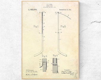 Hockey Stick Patent Print. Winter Sports Vintage Poster. Invention Blueprint Wall Art. Ice Hockey Gift