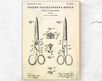 Shears 1908 Patent Print. Scissors Inventions Blueprint Poster. Sewing Decor. Tailor Wall Art. Hairdresser Seamstress Gift for Barber