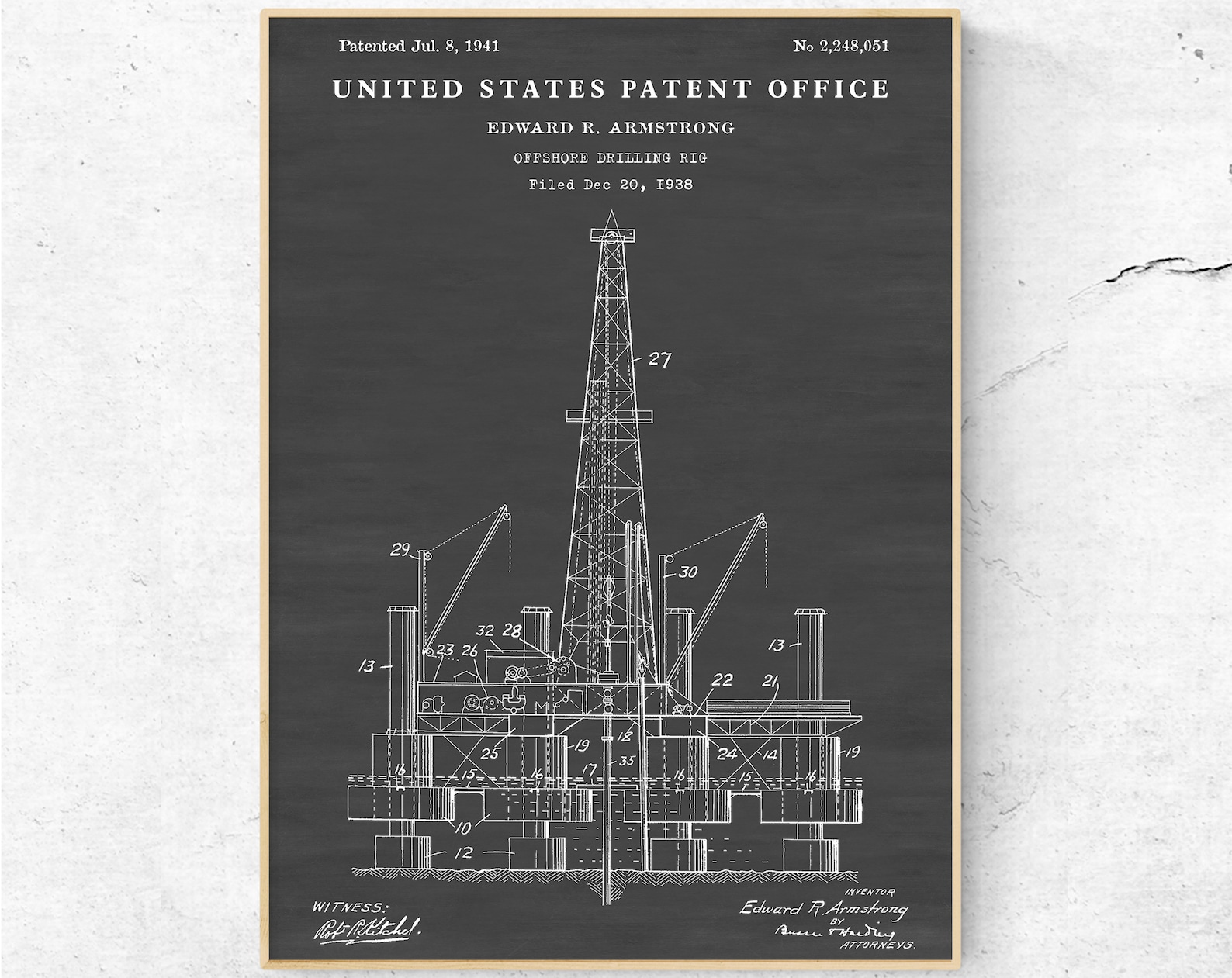 Offshore Drilling Rig 1941 Patent Print, Oil Well Inventions Blueprint ...