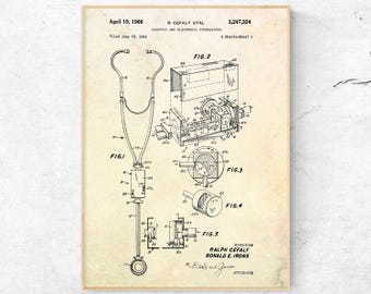 Acoustic Stethoscope Patent print. Electronic Stethoscope Poster. Medical Wall Art. Instrument Blueprint Medicine Office Decor