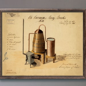 Eli Barnum & Benj Brooks Still Design 1808 Patent Druck, Moonshine Wandkunst, Whisky Vintage Poster. Steampunk Dekor