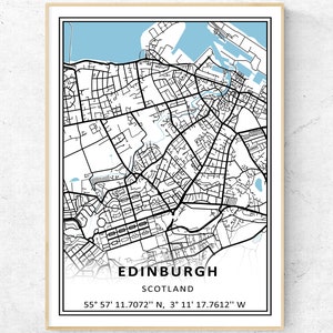 Impression de carte d'Édimbourg, en Écosse, art mural de carte moderne, cadeau de voyage au Royaume-Uni Poster
