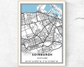 Edinburgh, Scotland Map Print, Modern Map Wall Art, UK Travel Gift Poster
