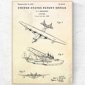 Seaplane 1935 Patent Print. Hydroplane Inventions Airplane Blueprint Poster. Aviation Vintage Wall Art. Pilot Gift. Aircraft Decor