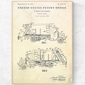 Garbage Truck 1933 Patent Print. Refuse Truck Vintage Inventions Blueprint Wall Art, Trash Collector Gift, Waste Management Decor