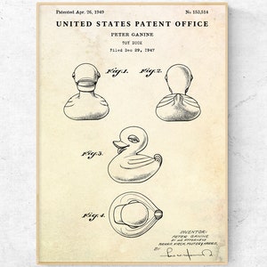 Bathroom Decor: Vintage Toy Duck 1949 Patent Print. Funny Wall Art. Bathtime Duck Blueprint Poster, Ready to Hang Canvas