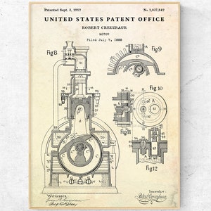 Motor 1912 Patent-Druck. Motor Inventions Blueprint Wandkunst. Maschin Geschenk. Man Höhle Dekor. Industrielles Poster
