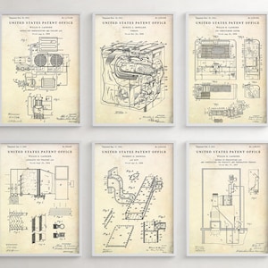 Air Conditioning Patent Wall Art. Ventilation, Heating Inventions Blueprint Poster, HVAC Tech Gift, Industrial Decor, Set Of 6 Posters