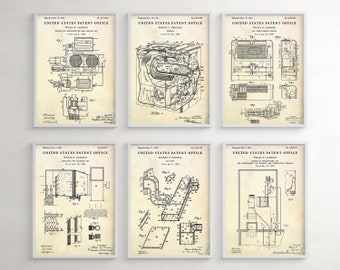 Air Conditioning Patent Wandkunst. Belüftungs-, Heizungs-Erfindungen Blueprint-Poster, HLK-Tech-Geschenk, Industriedekor, 6er-Set Poster