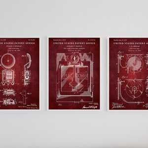 Firefighter Patent Wall Art, Fireman Gift, Invention Blueprint Poster, Fire Station Vintage Decor, Set Of 3 Prints