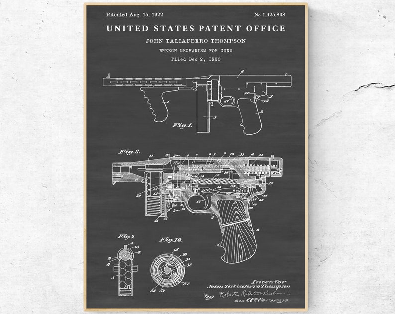 Thompson Blueprints Thompson Submachine Gun Patent Print, 1922, Military Wall Art - Etsy