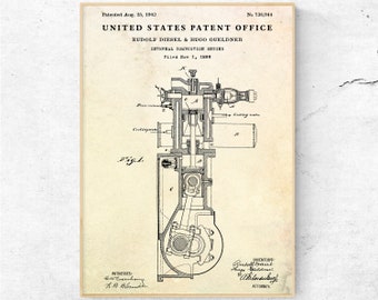 Internal Combustion Engine Patent Art Print, Engine Invention, Man Cave Vintage Wall Art, Automotive Industry Blueprint Poster, Garage Decor