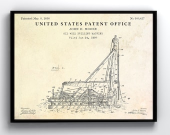 Oil Well Drilling Machine Patent Print, 1898, Engineer Gift