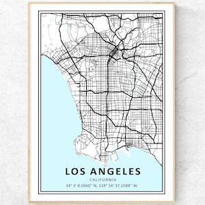 Impression de carte de la ville de Los Angeles, art mural de carte moderne de LA, cadeau de voyage en Californie Poster
