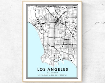 Stampa della mappa della città di Los Angeles, mappa moderna di Los Angeles da appendere al muro, poster regalo per viaggiatori in California