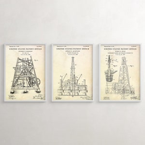 Oil Derrick, Offshore Drilling Rig Patent Wall Art. Petroleum Decor, Oil Industry Inventions, Blueprint Poster, Set of 3 Prints