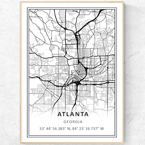 Atlanta Map Print, Modern City Map Wall Art, Georgia Travel Gift Poster