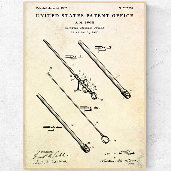 Surgical Tools Patent Print. Vintage Medical Instrument Wall Art. Surgeon Gift. Blueprint Poster