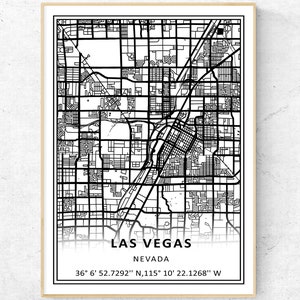 Impression de carte de la ville de Las Vegas, art mural carte moderne, cadeau de voyage dans le Nevada Poster