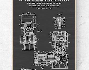Compressor Poster. Car Engine 1957 Patent Print. Automotive Inventions Blueprint Wall art. Mechanical Engineering Gift