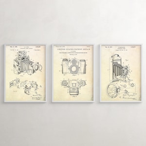 Photography Camera Patent Poster, Photo Studio Vintage Wall Art, Inventions Blueprint, Photographer Gift, Set of 3 Prints