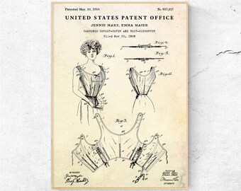1910 Corset Patent Print, Vintage Fashion Blueprint Poster