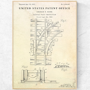 Railroad Track 1932 Patent Print, Vintage Train Wall Art, Railway Blueprint Poster, Industrial Decor, Gift for Engineers & Train Lovers