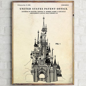 Patentprint amusementskasteel. Kwekerijposter. Kinderkamer kunst aan de muur vintage decor. Klaar om op canvas te hangen
