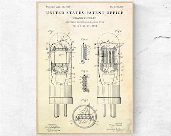 Vakuumröhre 1929 Patentdruck. Radioniklampe Erfindungen, Radioröhre Blueprint Poster. Steampunk Wandkunst