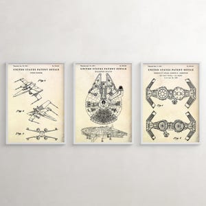 Star Wars Spaceships Patent Wall Art, Blueprint Poster, Sci-Fi Decor, Set of 3 Prints
