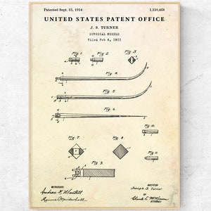 Surgical Needle 1914 Patent Print. Medical Vintage Wall Decor. Surgeon Gift. Blueprint Poster. Ready to Hang Canvas