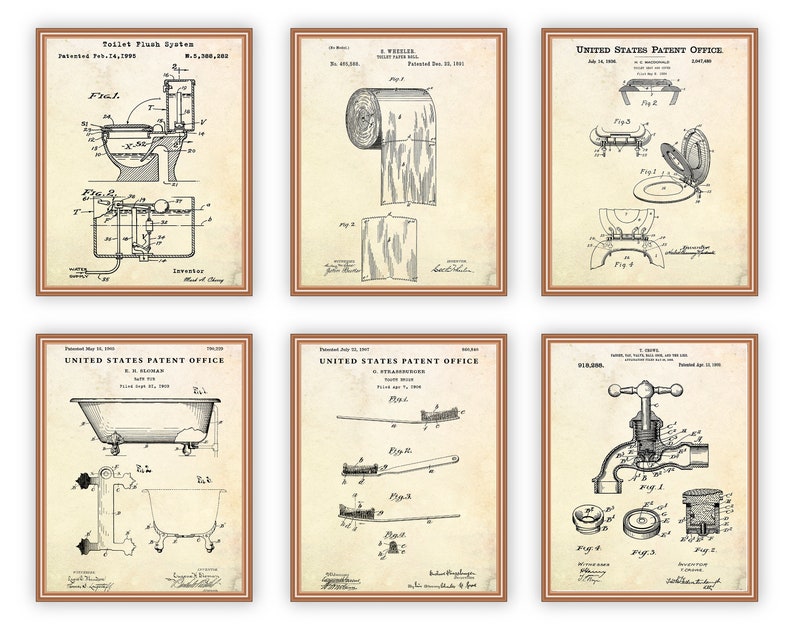 Bathroom Patents Prints Set of 6 Patent Posters. Vintage - Etsy