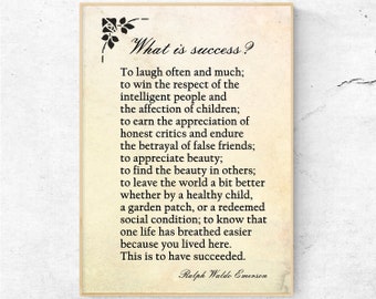 What Is Success, Ralph Waldo Emerson Quote. To Laugh Often And Much, Inspirational Wall Art, Inspiring Poster for Gift, Canvas