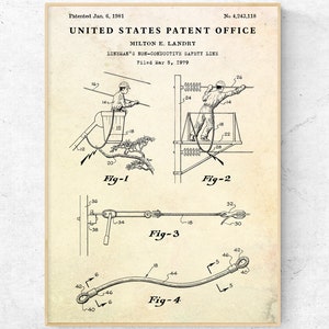 Dielectric Safety Rope 1981 Patent Print. Lineman Wall Art, Electrical Engineering Blueprint Poster, Utility Worker Gift