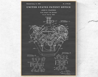 Impresión de patente de motor Hemi V8, póster de plano de invención de la industria automotriz, decoración de garaje, arte de pared vintage para la cueva del hombre