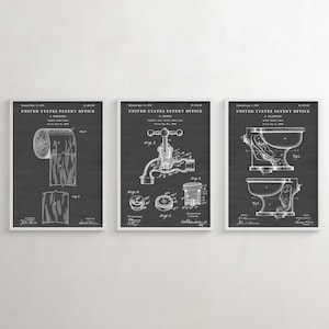 Vintage Toilet Patent Art Prints, Bathroom Restroom Decor, Set of 3 Chalkboard