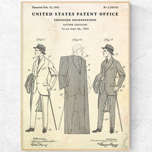 Men's Suit Pattern 1915 Patent Print. Blueprint Poster, Barbershop, Man Cave Retro Decor, Tailor Gift, Vintage Gentleman Fashion Wall Art