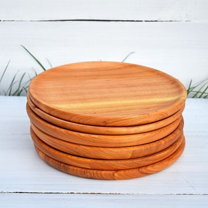 SET 6x 10'' Round Wooden Plates Picnic Dinnerware Set Serving Platters Wood Barn Wedding Coasters Rustic Baby Shower Decorations Tapas Bar