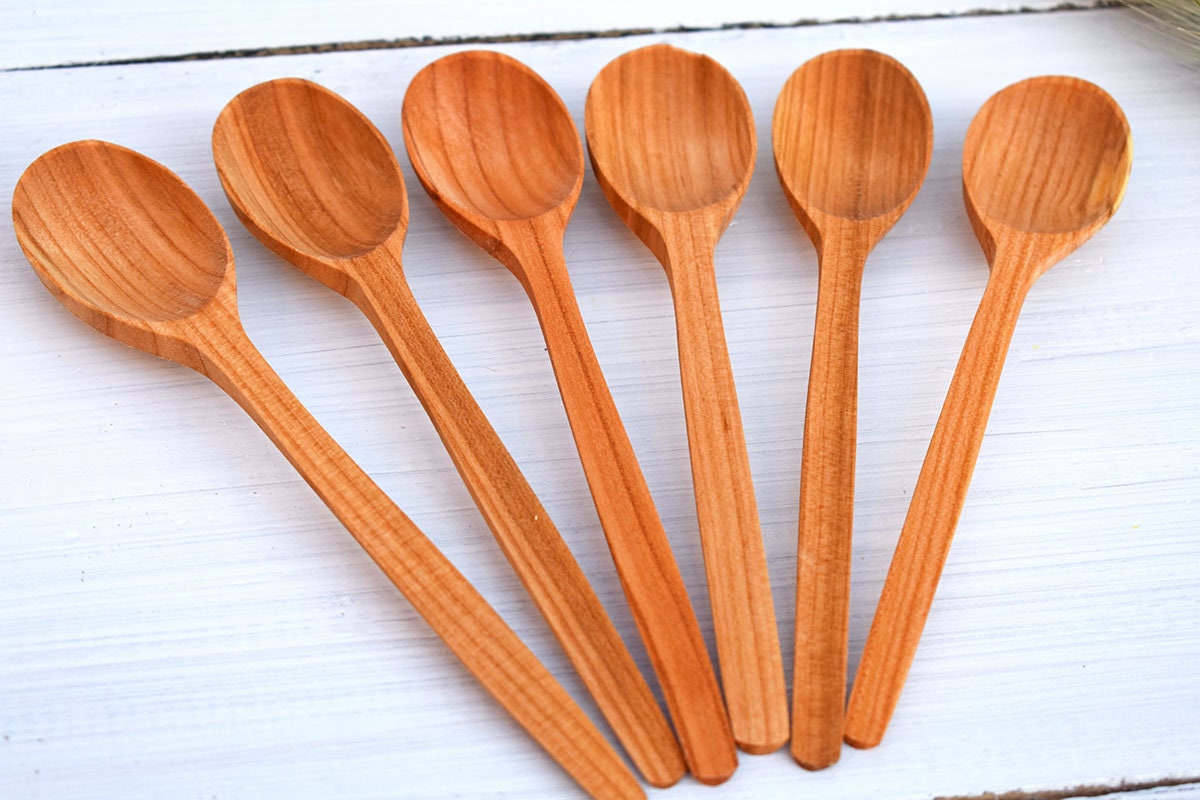 Set of 6 Tea Wood Spoons Small Wooden Spoons Set Oak Spoons | Etsy