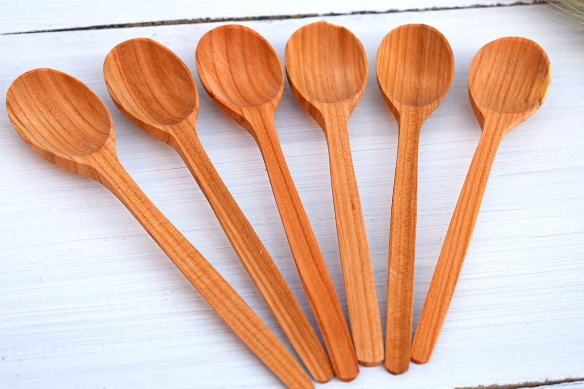 Set of 6 Tea Wood Spoons Small Wooden Spoons Set Oak Spoons Etsy