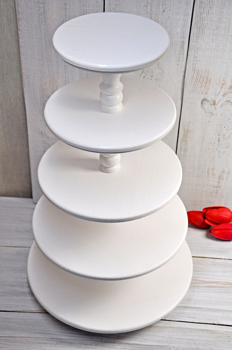 5tiered white wood cupcake stand for wedding demountable