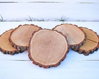 SET 5x 9'' OAK Wood slices as rustic wedding table centerpieces. Not sanded, not treated
