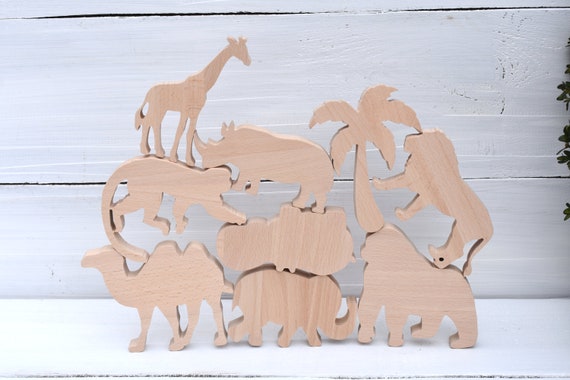 SET 8 Wooden Toys Forest Wild Animals Play Set For Kids Construction Game Organic Wood Toy Figures Eco-friendly Gifts For Children DIY Wolf
