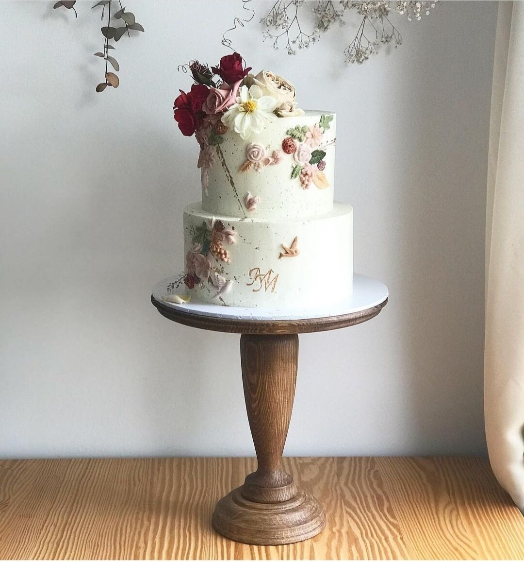 Soporte para tarta de boda de madera blanco, dorado, plateado